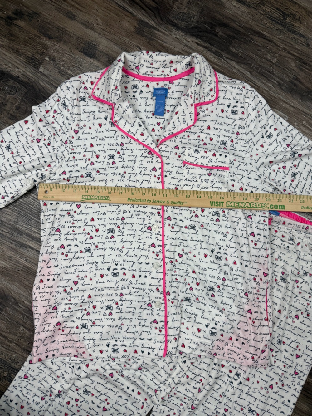 Simply Vera Wang Pajama Set NWT Size L Pink Heart Script Sleepwear Matching Set - Picture 7 of 14